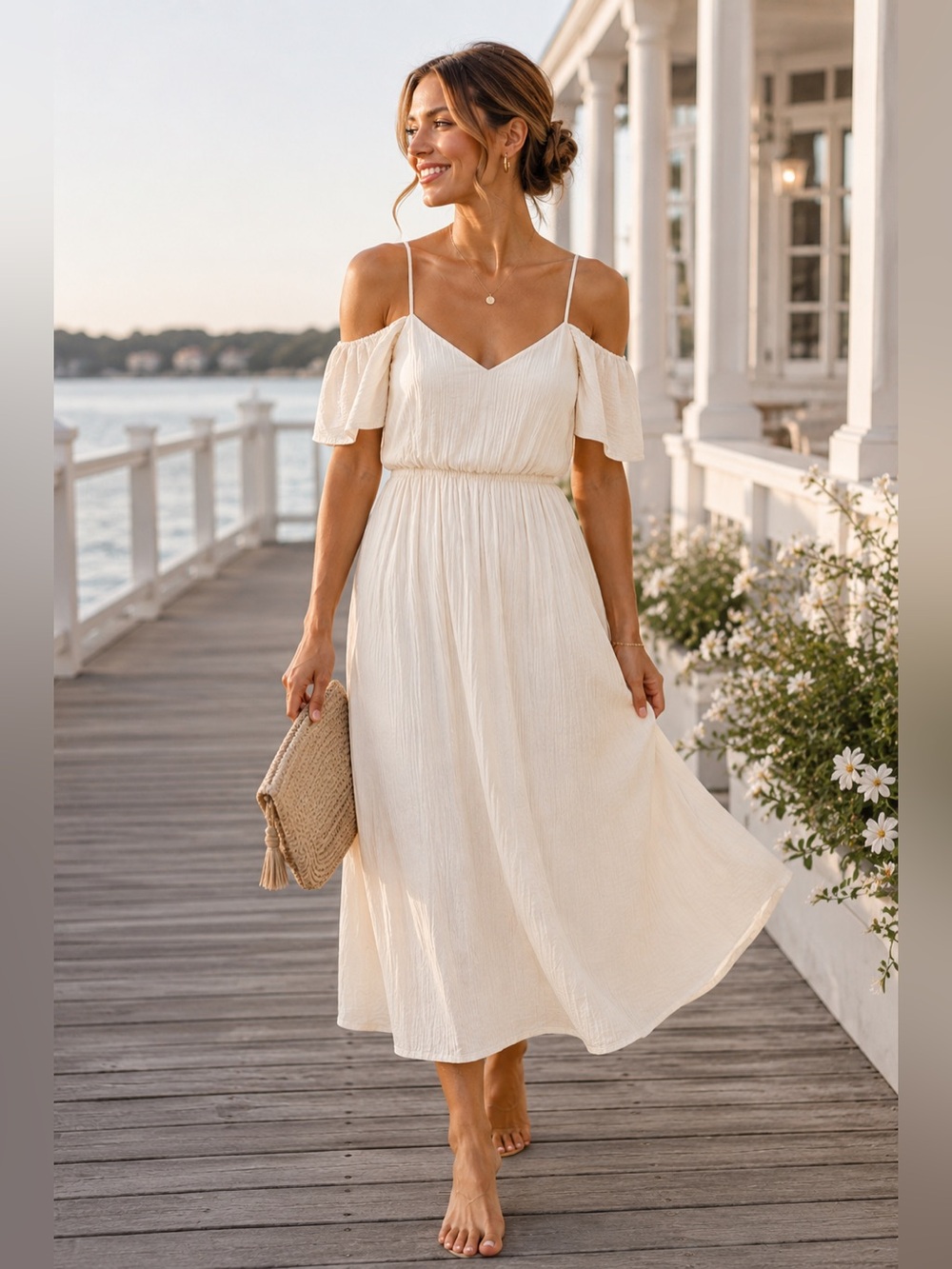 Express Ivory Off Shoulder Dress XS Bridal Shower Rehearsal Dinner Beach Bride